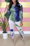 Purple Casual Print Patchwork Draw String Fold O Neck Long Sleeve Two Pieces