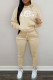 Khaki Fashion Casual Solid Embroidered Hooded Collar Two Pieces