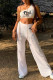 White Fashion Casual Letter Print Vests Pants One Shoulder Sleeveless Two Pieces