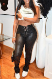 Brown Fashion Casual Solid Bandage Skinny High Waist Pencil Trousers
