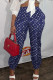 Blue Fashion Street Print Patchwork Loose Pencil Bottoms