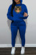 Royal Blue Fashion Casual Print Letter Hooded Collar Long Sleeve Two Pieces