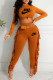 Orange Fashion Casual Geometric Tassel O Neck Long Sleeve Two Pieces