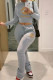Grey Fashion Sportswear Print Letter O Neck Long Sleeve Two Pieces