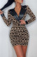 Khaki Fashion Casual Print Patchwork V Neck Long Sleeve Dresses