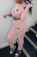 Pink Fashion Street Print Patchwork Hooded Collar Long Sleeve Two Pieces