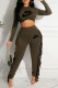 Army Green Fashion Casual Geometric Tassel O Neck Long Sleeve Two Pieces