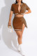 Brown Casual Solid Patchwork Buckle Slit Long Sleeve Two Pieces