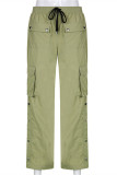 Green Fashion Casual Solid Patchwork Regular High Waist Trousers