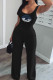 Black Fashion Casual Print Vests U Neck Regular Jumpsuits