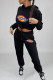 Black Fashion Casual Print Letter Hooded Collar Long Sleeve Two Pieces