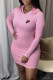 Pink Fashion Casual Print Patchwork Hooded Collar One Step Skirt Dresses