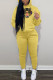 Yellow Fashion Casual Print Letter Hooded Collar Long Sleeve Two Pieces