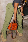 Green Fashion Casual Solid Patchwork Regular High Waist Trousers