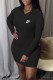 Black Fashion Casual Print Patchwork Hooded Collar One Step Skirt Dresses