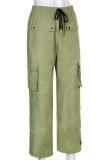 Green Fashion Casual Solid Patchwork Regular High Waist Trousers