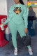 Light Green Fashion Street Print Letter Hooded Collar Long Sleeve Two Pieces