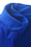 Colorful Blue Sexy Solid Patchwork See-through O Neck Short Sleeve Two Pieces