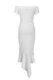 White Sexy Print Patchwork Off the Shoulder Trumpet Mermaid Dresses