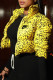Yellow Fashion Casual Print Patchwork Mandarin Collar Outerwear