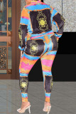 Multicolor Fashion Casual Print Cardigan Pants Long Sleeve Two Pieces