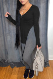 Blue Fashion Casual Solid Asymmetrical V Neck Tops