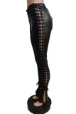 Brown Fashion Casual Solid Bandage Skinny High Waist Pencil Trousers