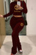 Burgundy Fashion Sportswear Print Letter O Neck Long Sleeve Two Pieces