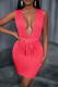 Pink Fashion Casual Solid Backless V Neck Sleeveless Dress