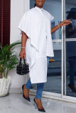 White Casual Solid Asymmetrical Short Sleeve Shirt Tops