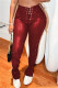 Burgundy Fashion Casual Solid Bandage Skinny High Waist Pencil Trousers