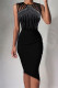 Black Fashion Sexy Patchwork Hot Drilling Hollowed Out Asymmetrical O Neck Pencil Dresses