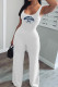 White Fashion Casual Print Vests U Neck Regular Jumpsuits