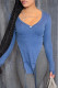 Blue Fashion Casual Solid Asymmetrical V Neck Tops