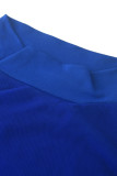 Colorful Blue Sexy Solid Patchwork See-through O Neck Short Sleeve Two Pieces