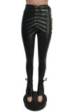 Brown Fashion Casual Solid Bandage Skinny High Waist Pencil Trousers