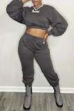Grey Fashion Casual Solid Basic O Neck Long Sleeve Two Pieces
