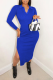 Blue Sexy Patchwork Turndown Collar Irregular Dress Dresses