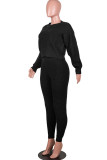 Black Fashion Casual Adult Solid Pullovers O Neck Long Sleeve Batwing Sleeve Regular Two Pieces