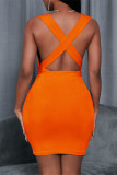 Pink Fashion Casual Solid Backless V Neck Sleeveless Dress
