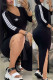 Black Fashion Casual Embroidery Slit V Neck One Step Skirt Dresses