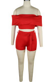 rose red pastoral Patchwork Two Piece Suits Solid pencil Sleeveless Two-Piece Short Set