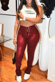Brown Fashion Casual Solid Bandage Skinny High Waist Pencil Trousers