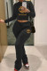 Black Fashion Sportswear Print Letter O Neck Long Sleeve Two Pieces