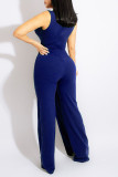 Colorful Blue Sexy Elegant Print Patchwork With Belt V Neck Straight Jumpsuits