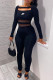 Black Fashion Sportswear Print Patchwork Square Collar Jumpsuits