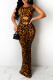 Leopard Print Fashion Sexy Print Hollowed Out O Neck Sleeveless Dress