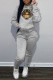 Grey Fashion Casual Print Letter Hooded Collar Long Sleeve Two Pieces