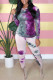 Purple Casual Print Patchwork Draw String Fold O Neck Long Sleeve Two Pieces