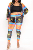 Multicolor Fashion Casual Print Cardigan Pants Long Sleeve Two Pieces